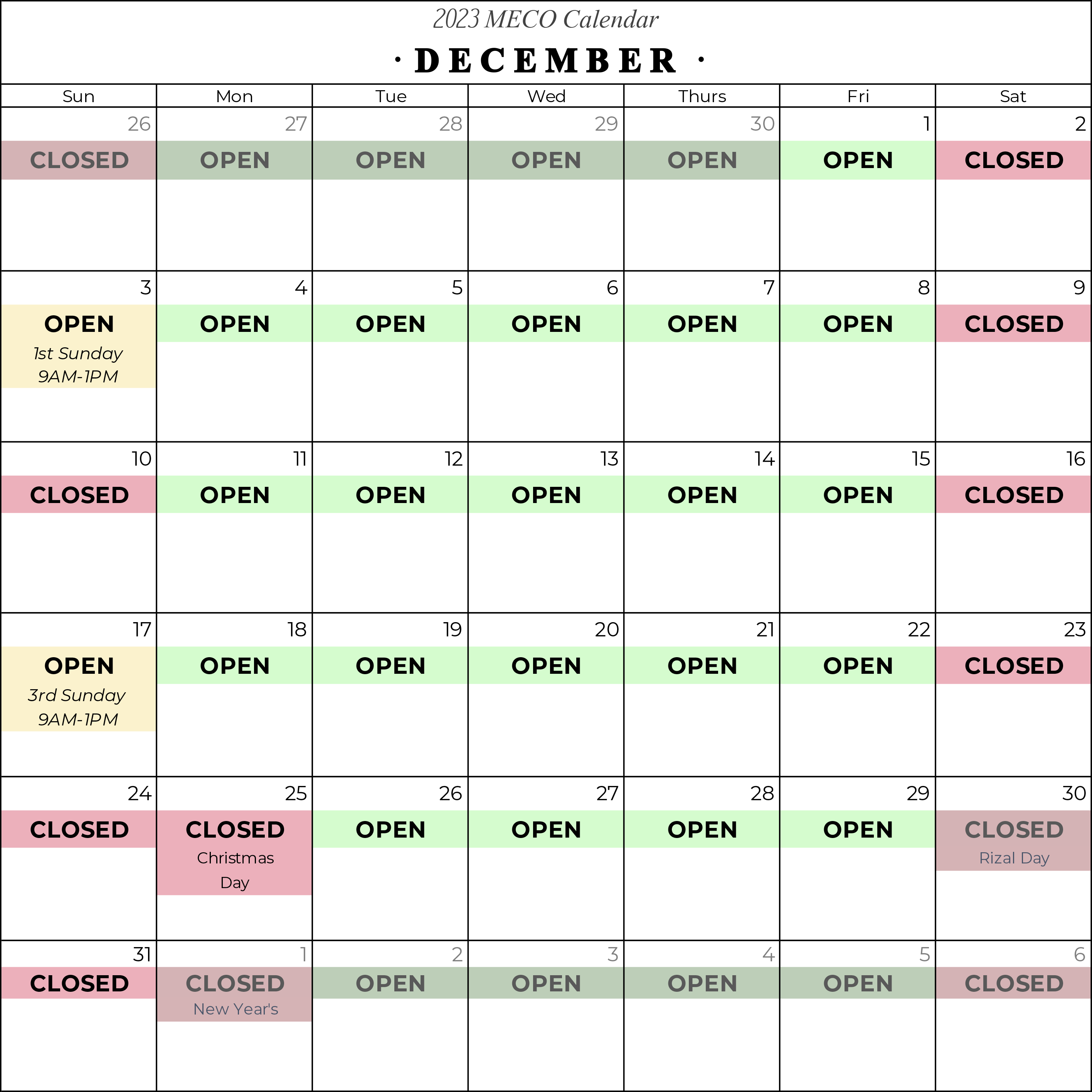 December 2023 Calendar